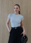 Puantiyeli Yarım Kol Body Ekru