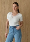 Dantel Yakalı Kısa Kol Body Beyaz