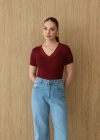 Dantel Yakalı Kısa Kol Body Bordo