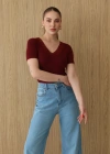 Dantel Yakalı Kısa Kol Body Bordo
