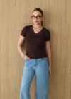 Dantel Yakalı Kısa Kol Body Kahve