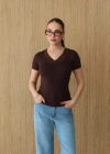 Dantel Yakalı Kısa Kol Body Kahve