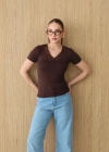 Dantel Yakalı Kısa Kol Body Kahve