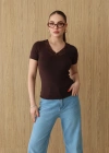 Dantel Yakalı Kısa Kol Body Kahve