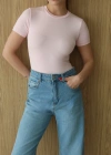 Bisiklet Yaka Kısa Kol Body Pembe