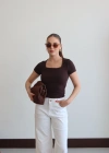 Kare Yaka Yarım Kol Body Kahve