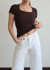 Kare Yaka Yarım Kol Body Kahve