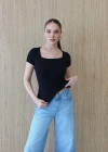 Kare Yaka Yarım Kol Body Siyah