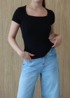 Kare Yaka Yarım Kol Body Siyah