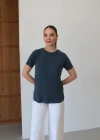 Detaylı Modal T-Shirt Petrol