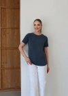 Detaylı Modal T-Shirt Petrol