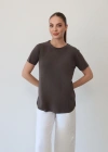 Detaylı Modal T-Shirt Kahve