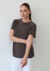Detaylı Modal T-Shirt Kahve
