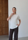 Detaylı Modal T-Shirt Ekru