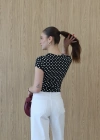 Puantiyeli Yarım Kol Body Siyah