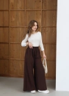 Beli Lastikli Flare Gabardin Pantolon Kahve