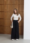 Beli Lastikli Flare Gabardin Pantolon Siyah