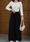 Beli Lastikli Flare Gabardin Pantolon Siyah