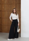 Beli Lastikli Flare Gabardin Pantolon Siyah