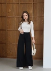Beli Lastikli Flare Gabardin Pantolon Siyah