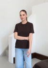 Bisiklet Yaka Basic T-Shirt Kahve