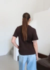 Bisiklet Yaka Basic T-Shirt Kahve