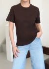 Bisiklet Yaka Basic T-Shirt Kahve