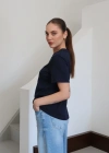 Bisiklet Yaka Basic T-Shirt Lacivert