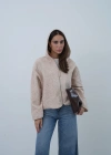 Fermuarlı Kapüşonlu Peluş Ceket Bej