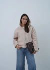 Fermuarlı Kapüşonlu Peluş Ceket Bej