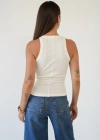 Fitilli Halter Yaka Sıfır Kol Atlet Beyaz