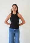 Fitilli Halter Yaka Sıfır Kol Atlet Siyah