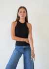 Fitilli Halter Yaka Sıfır Kol Atlet Siyah