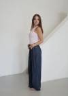 Geniş Paça Bağıcıklı Barrel Fit Jean Lacivert