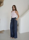 Geniş Paça Bağıcıklı Barrel Fit Jean Lacivert
