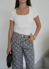 Kare Yaka Yarım Kol Body Beyaz