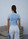 Puantiyeli Yarım Kol Body Mavi