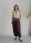 Şal Detay Fularlı Şalvar Pantolon Bordo