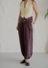 Şal Detay Fularlı Şalvar Pantolon Bordo