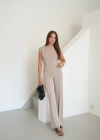 Vatkalı Pike Modal Bluz Pantolon Takım Vizon