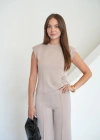 Vatkalı Pike Modal Bluz Pantolon Takım Vizon