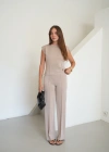 Vatkalı Pike Modal Bluz Pantolon Takım Vizon