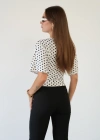 Yanı Büzgülü Puantiyeli T-shirt Beyaz