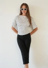 Yanı Büzgülü Puantiyeli T-shirt Beyaz