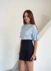 Yanı Büzgülü Puantiyeli T-shirt Mavi