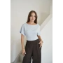 Kayık Yaka Vücudu Saran Kısa Kol Bluz Mavi