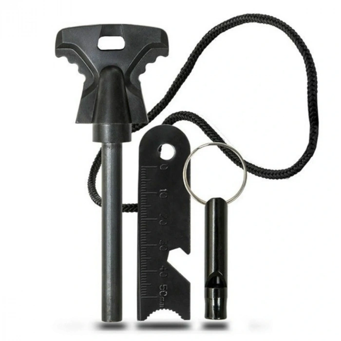 Acil Durum Magnezyum Çubuk Çakmaktaşı Hayatta Kalma Ateş Başlatıcı Çakmak Kiti Düdük Hediyeli (5047)