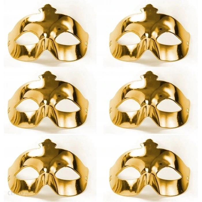 Altın Metalize Renk Düz Balo Parti Maskesi 6 Adet (5047)