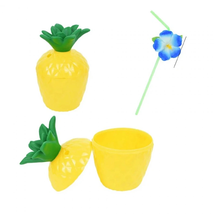 Ananas Hawaii Luau Aloha Pipetli İçecek Kabı Bardak 10x13 cm 1 Adet