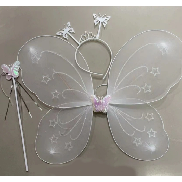 Beyaz Renk Kelebek Kanadı Tacı ve Sopası 50x37 cm (5047)